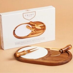🧀 Twine Living Co. Gourmet Wood & Ceramic Cheese Board Gift Set | New in Box